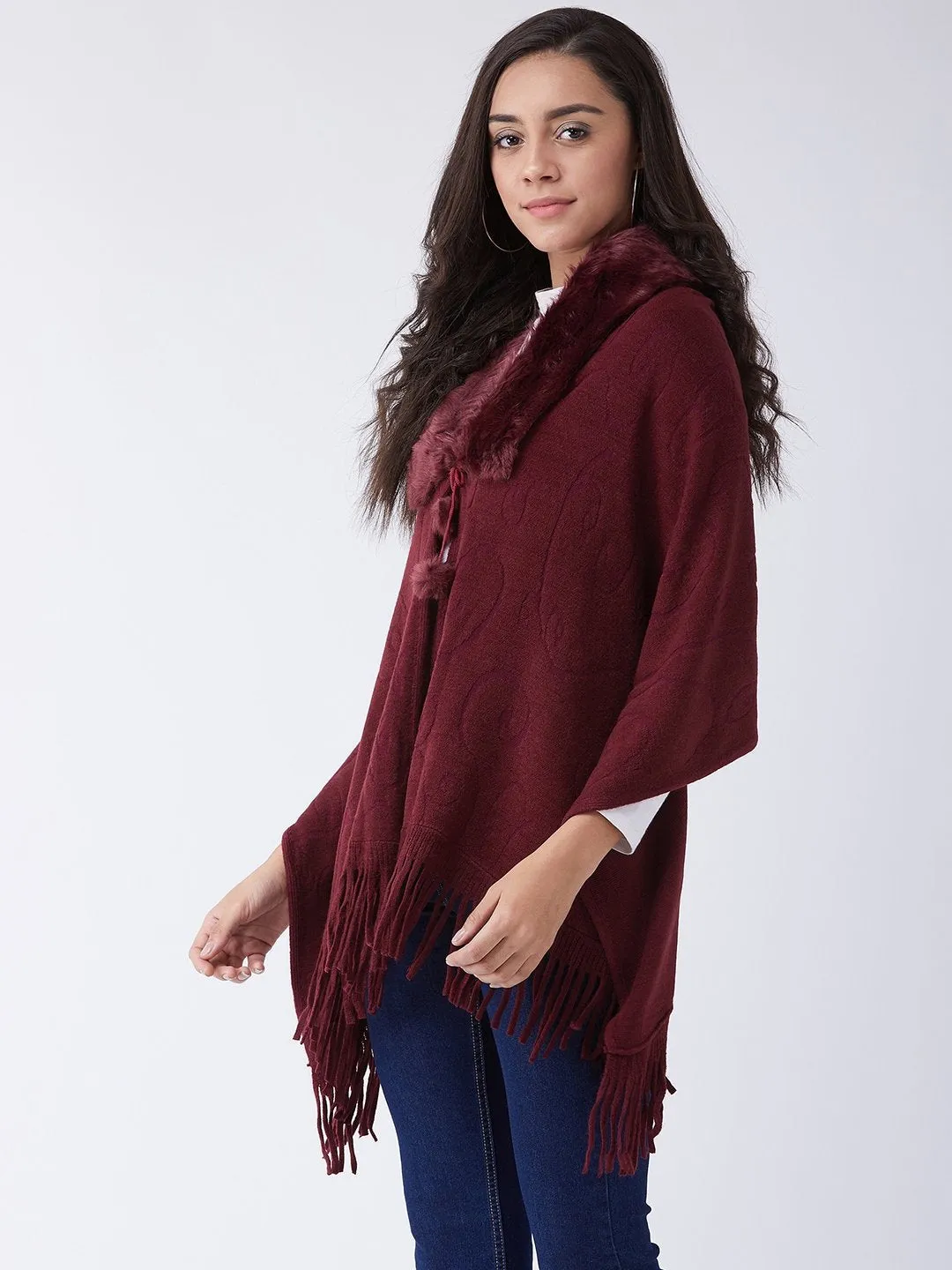 Maroon Faux Fur Cape