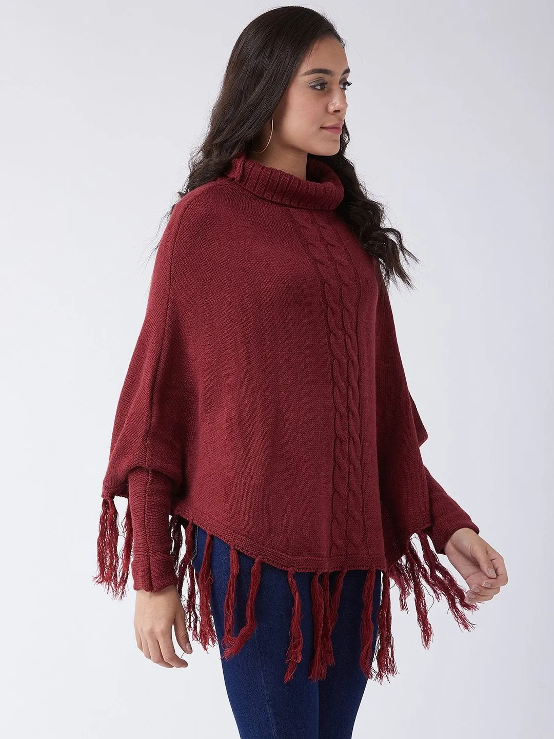 Maroon High Neck Poncho