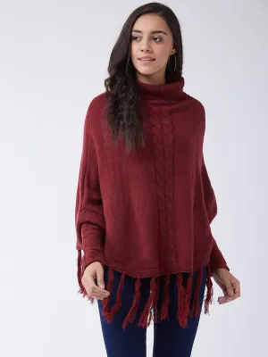 Maroon High Neck Poncho