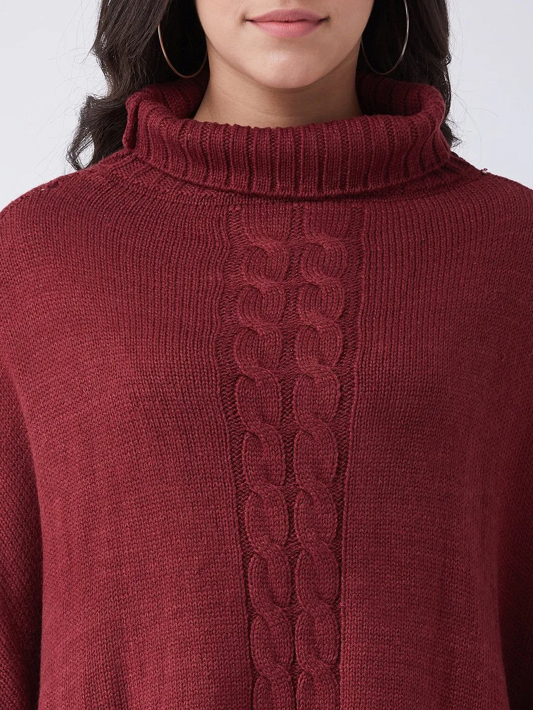 Maroon High Neck Poncho