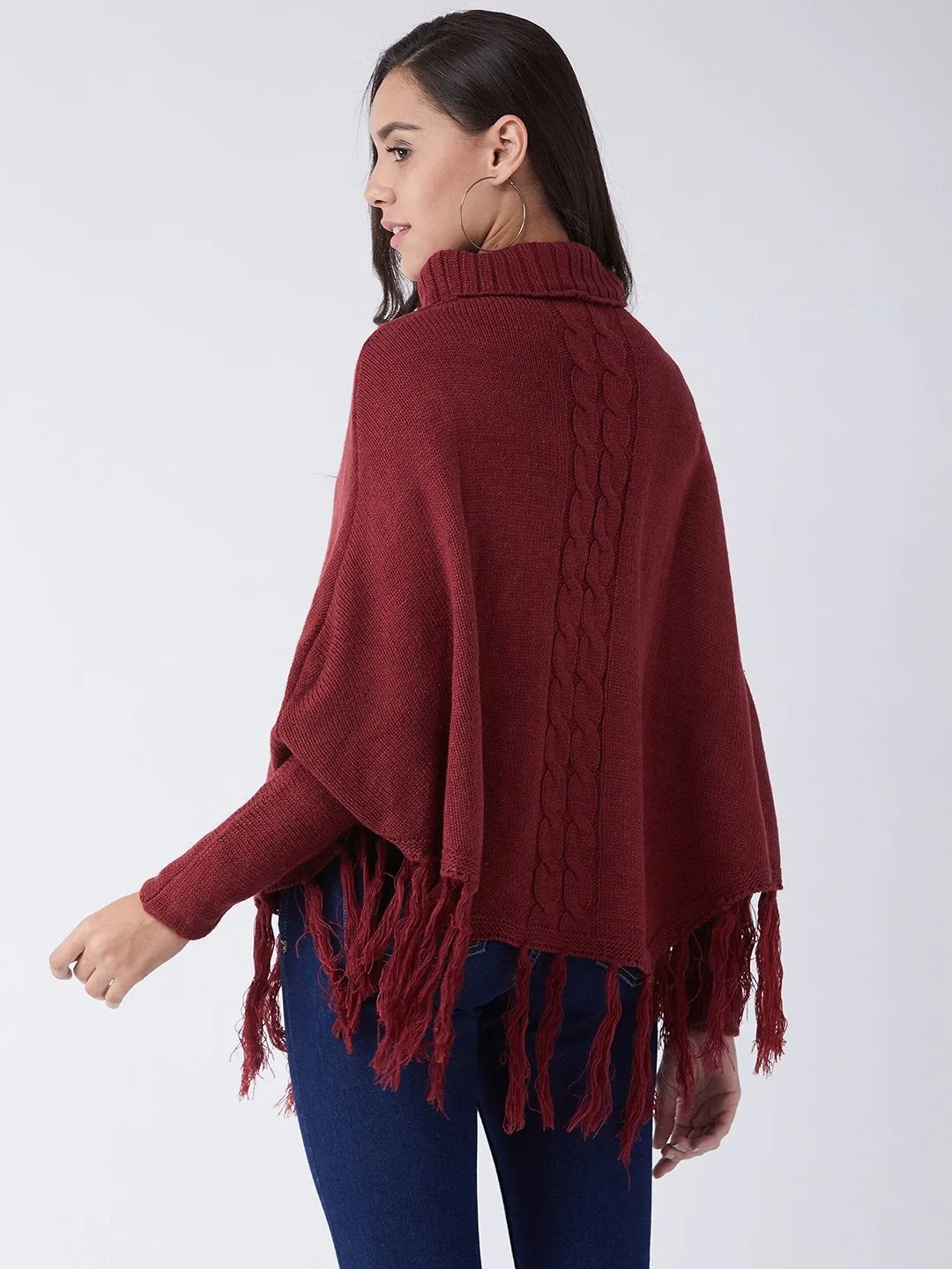 Maroon High Neck Poncho