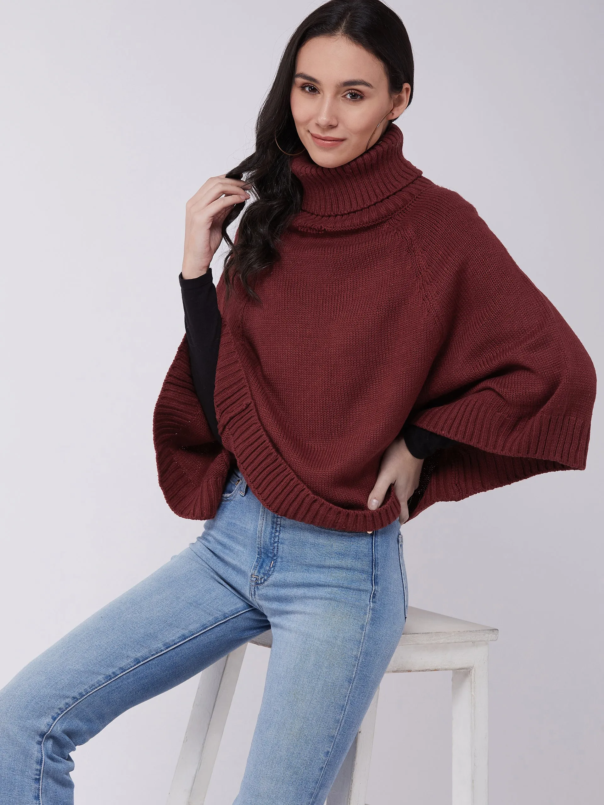 Maroon Sweater Poncho