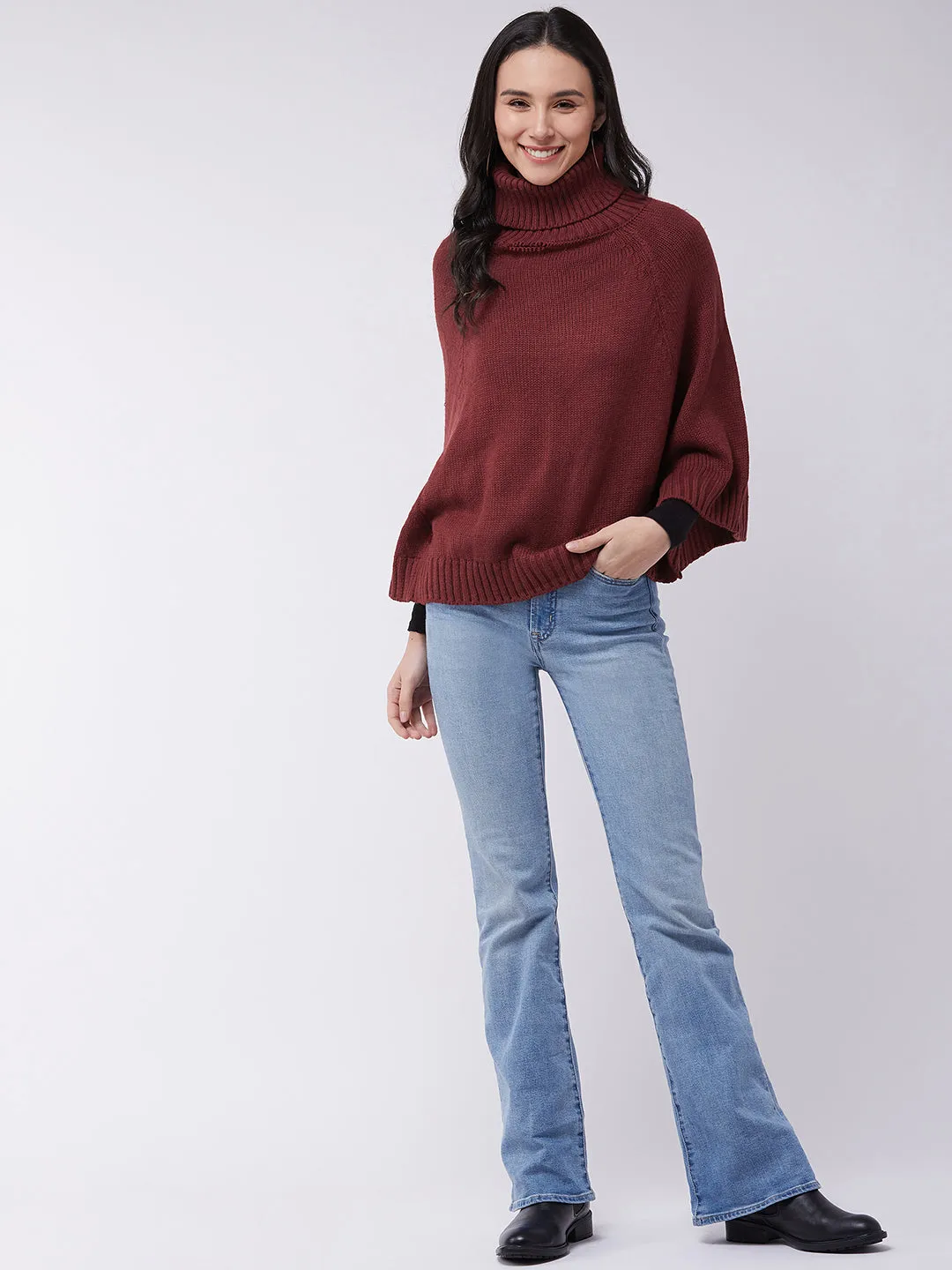 Maroon Sweater Poncho