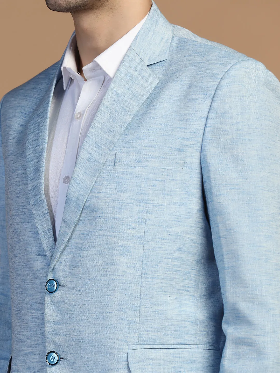 Men Blue Linen Blazer