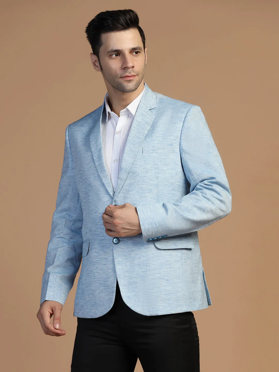 Men Blue Linen Blazer
