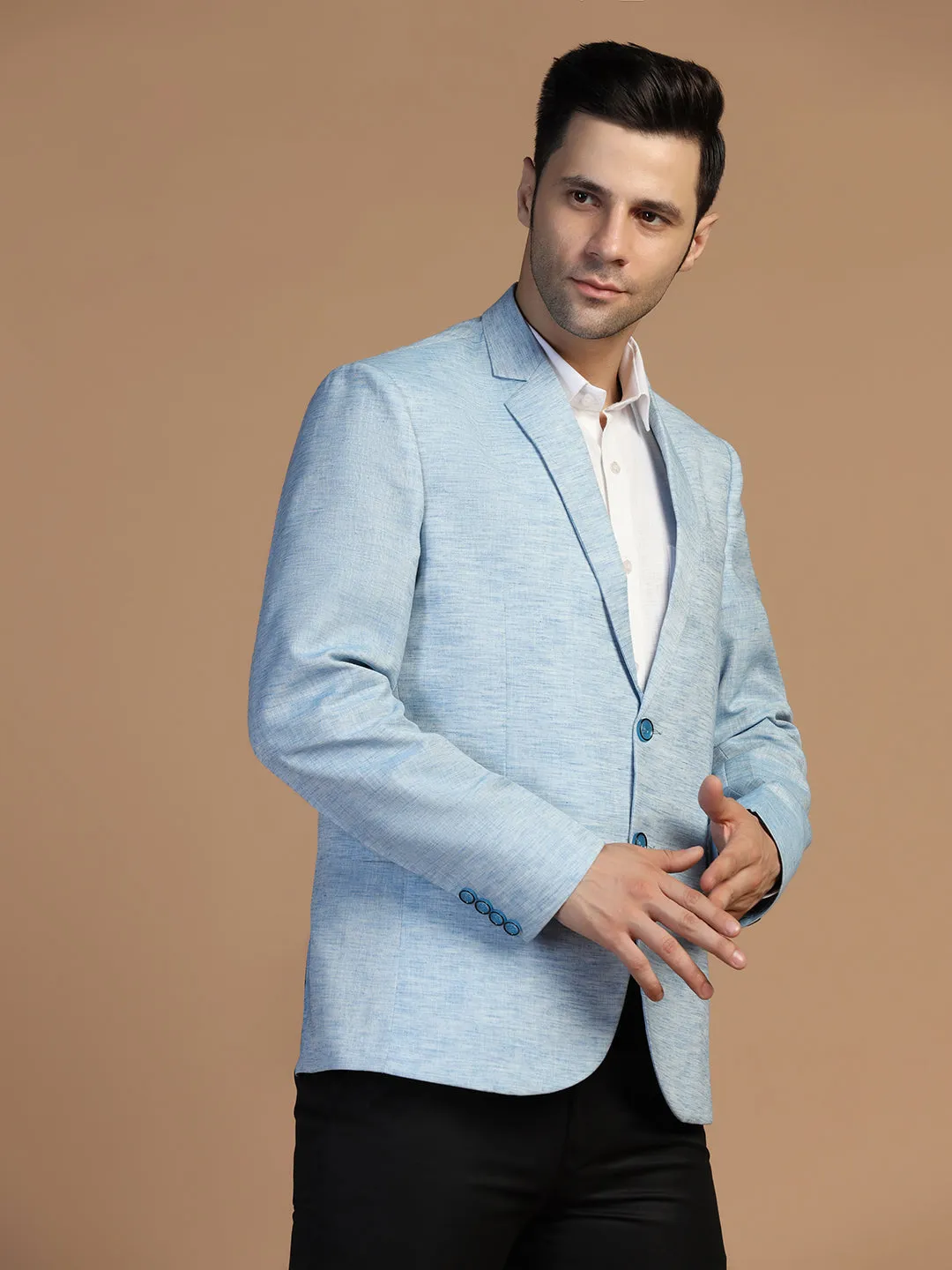 Men Blue Linen Blazer