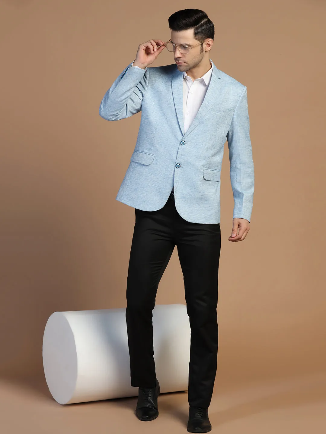 Men Blue Linen Blazer