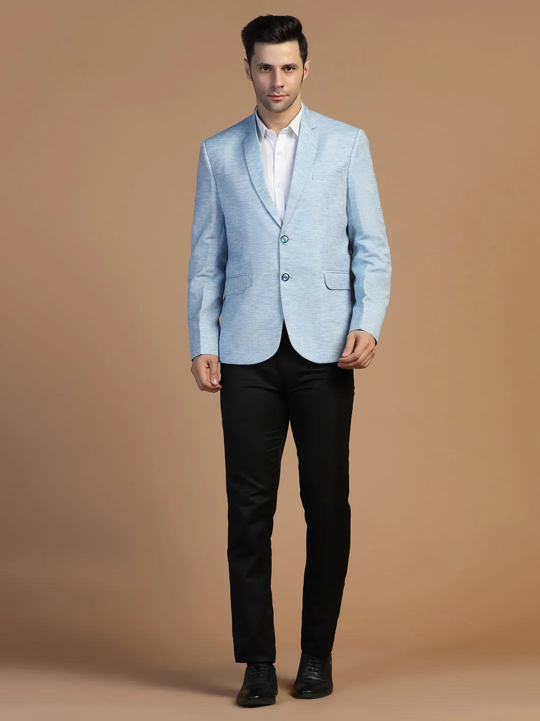 Men Blue Linen Blazer
