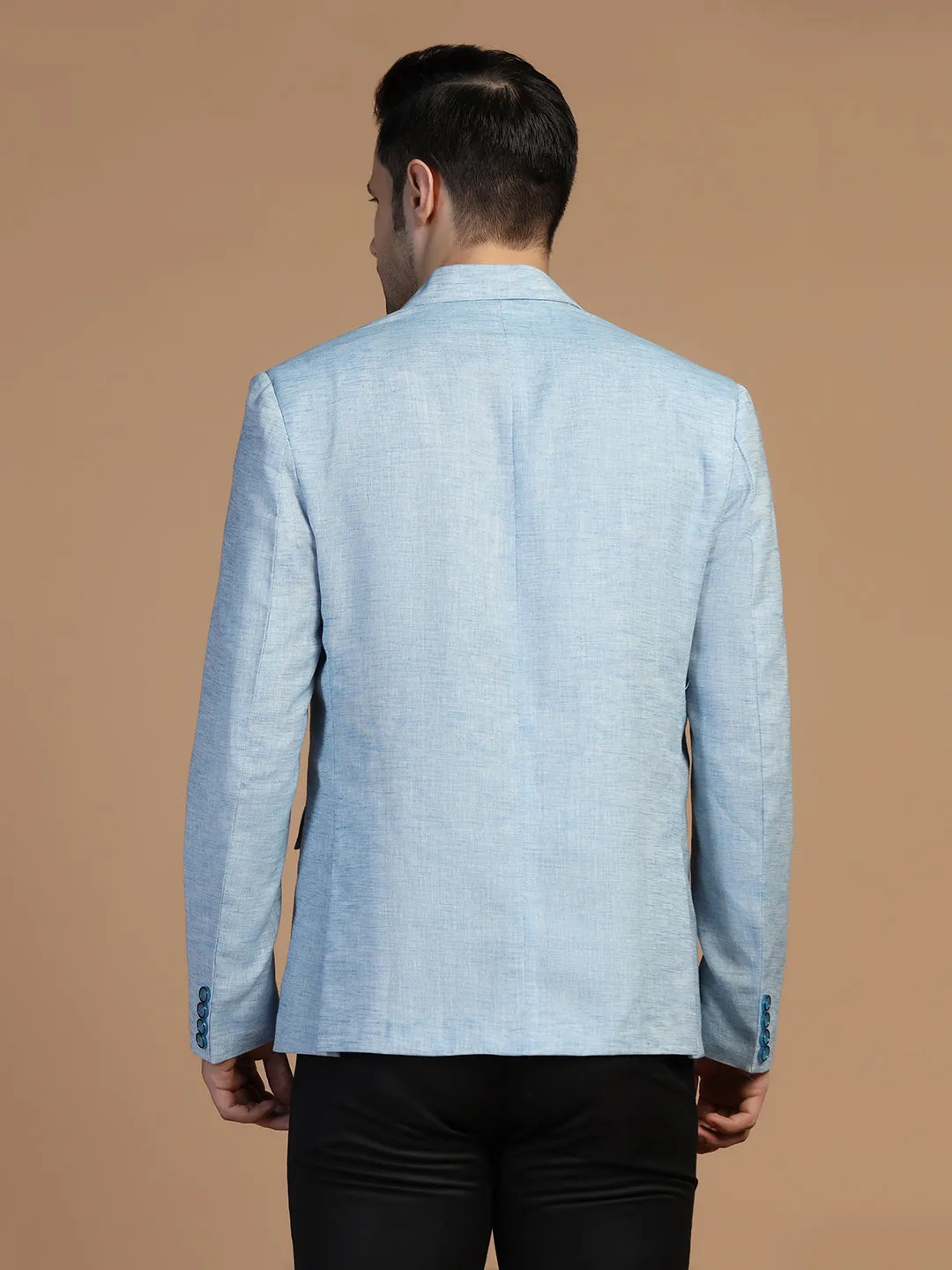 Men Blue Linen Blazer