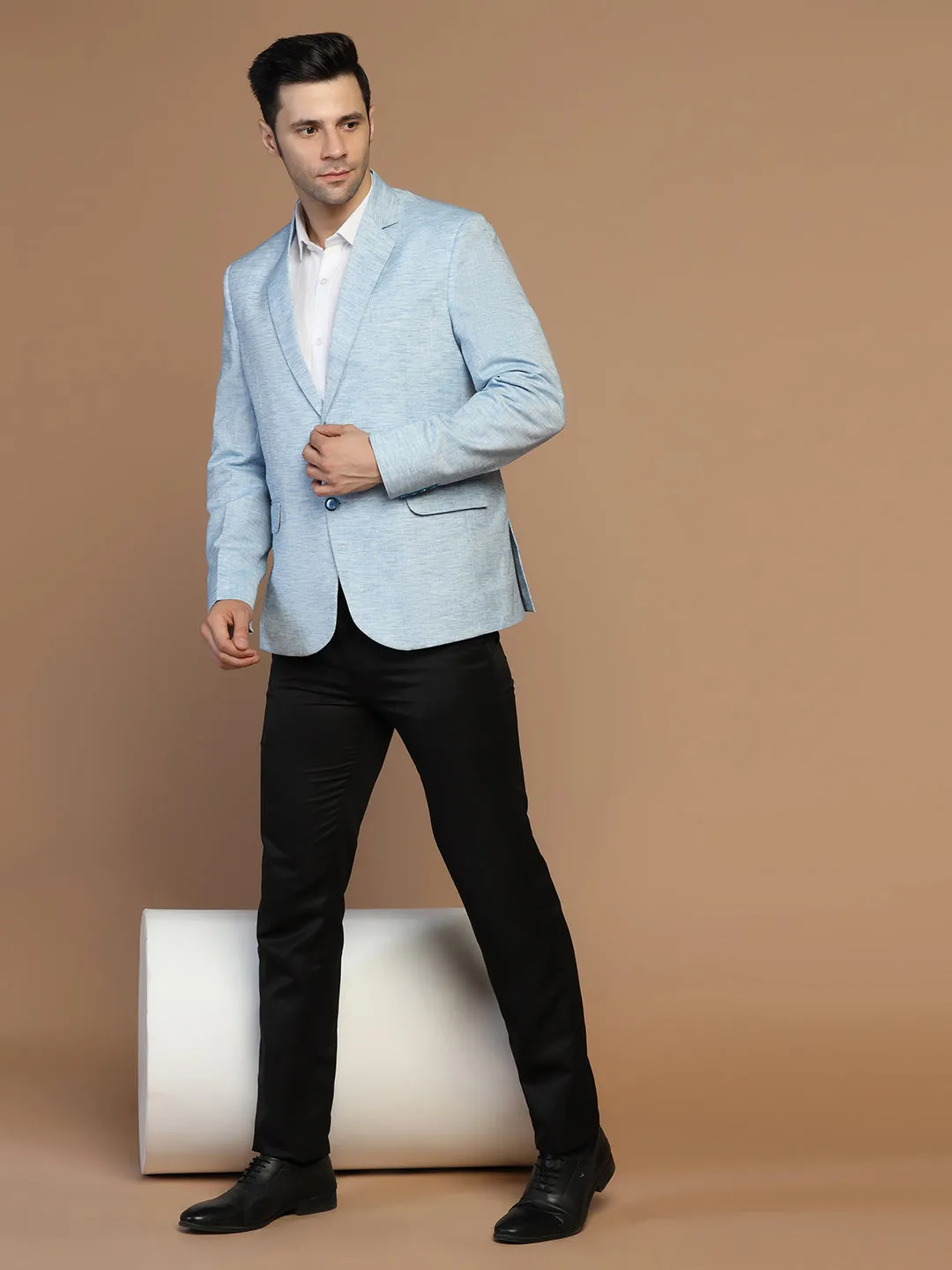 Men Blue Linen Blazer