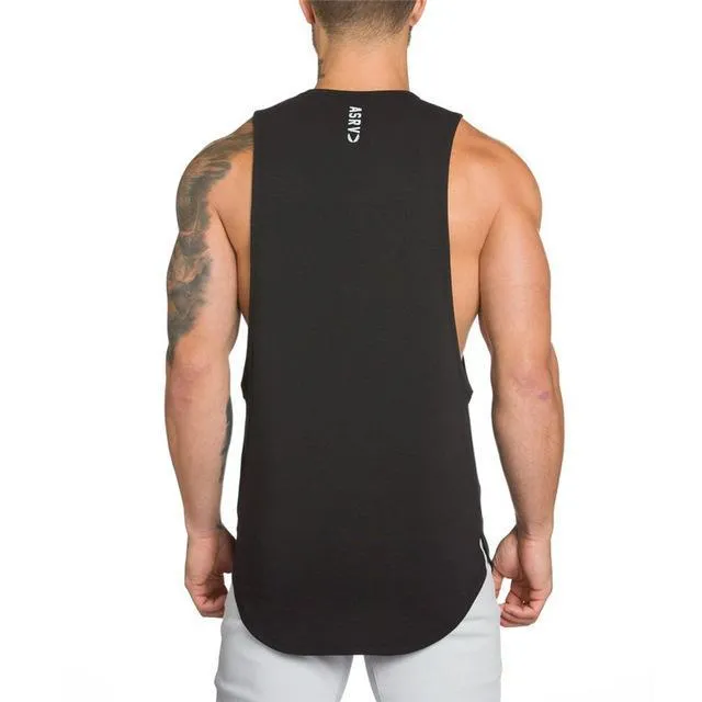 Men Long Tank Muscle Workout T-Shirt  Bodybuilding Gym Athletic Training Sports Tops