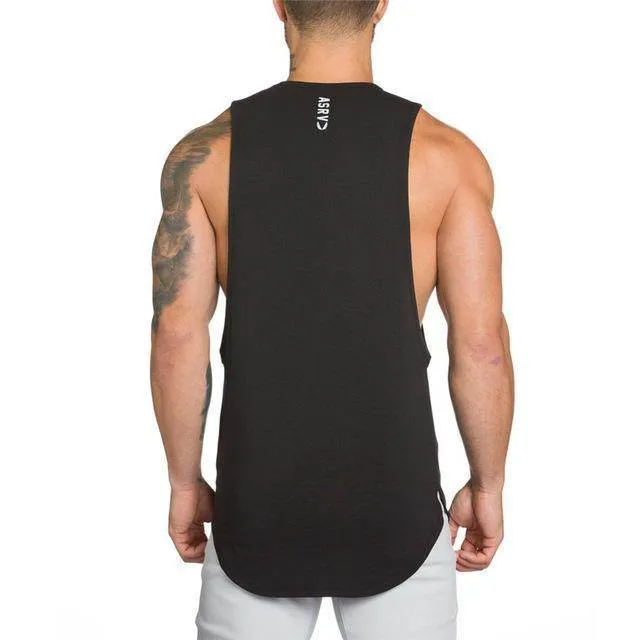 Men Long Tank Muscle Workout T-Shirt  Bodybuilding Gym Athletic Training Sports Tops