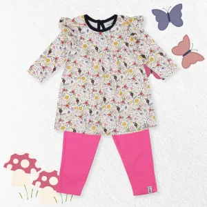 Multicoloured Floral Print Dress And Leggings Set