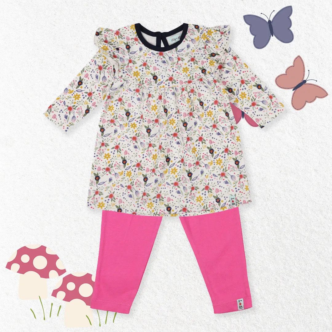 Multicoloured Floral Print Dress And Leggings Set