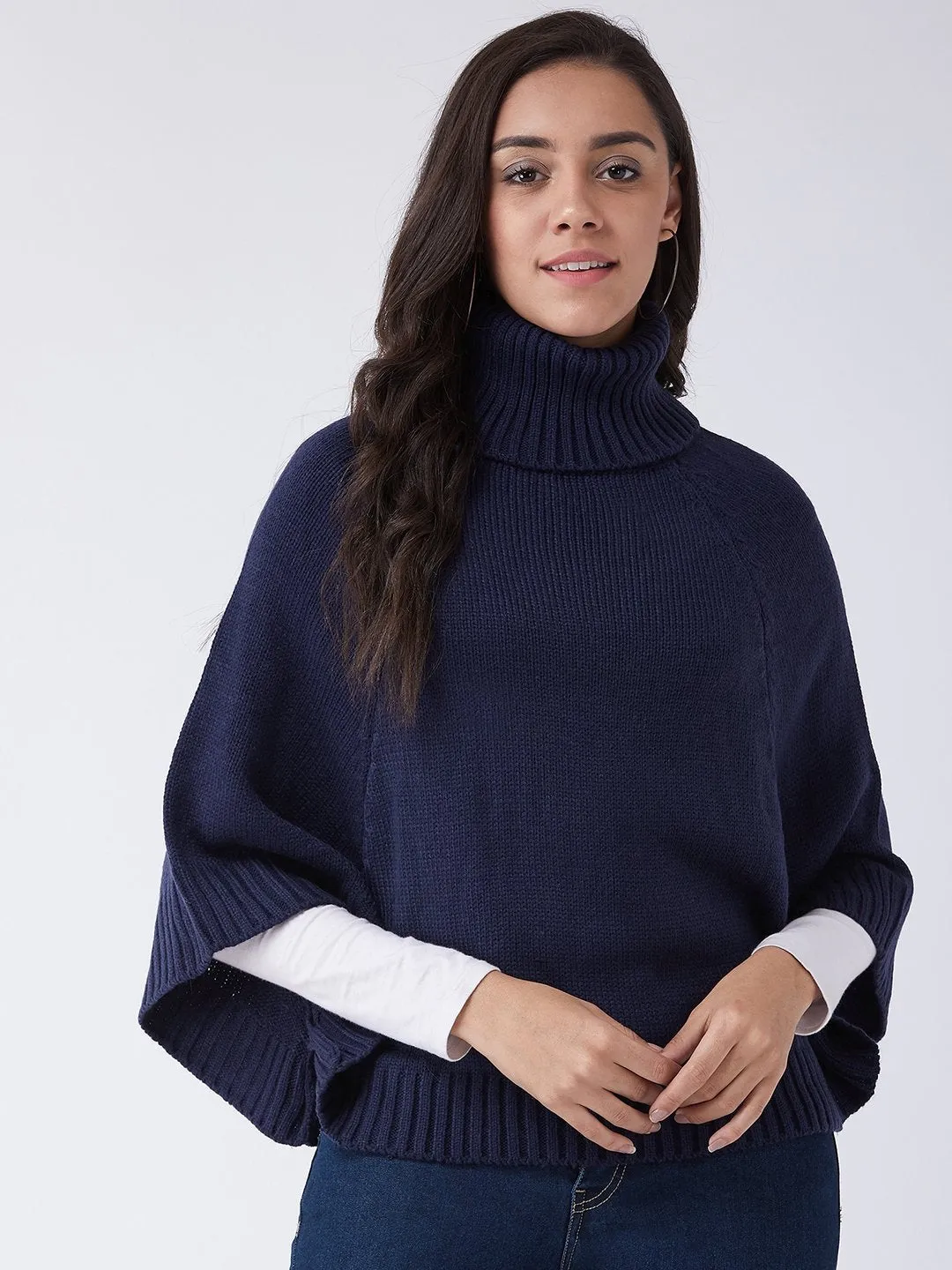 Navy Blue Sweater Poncho