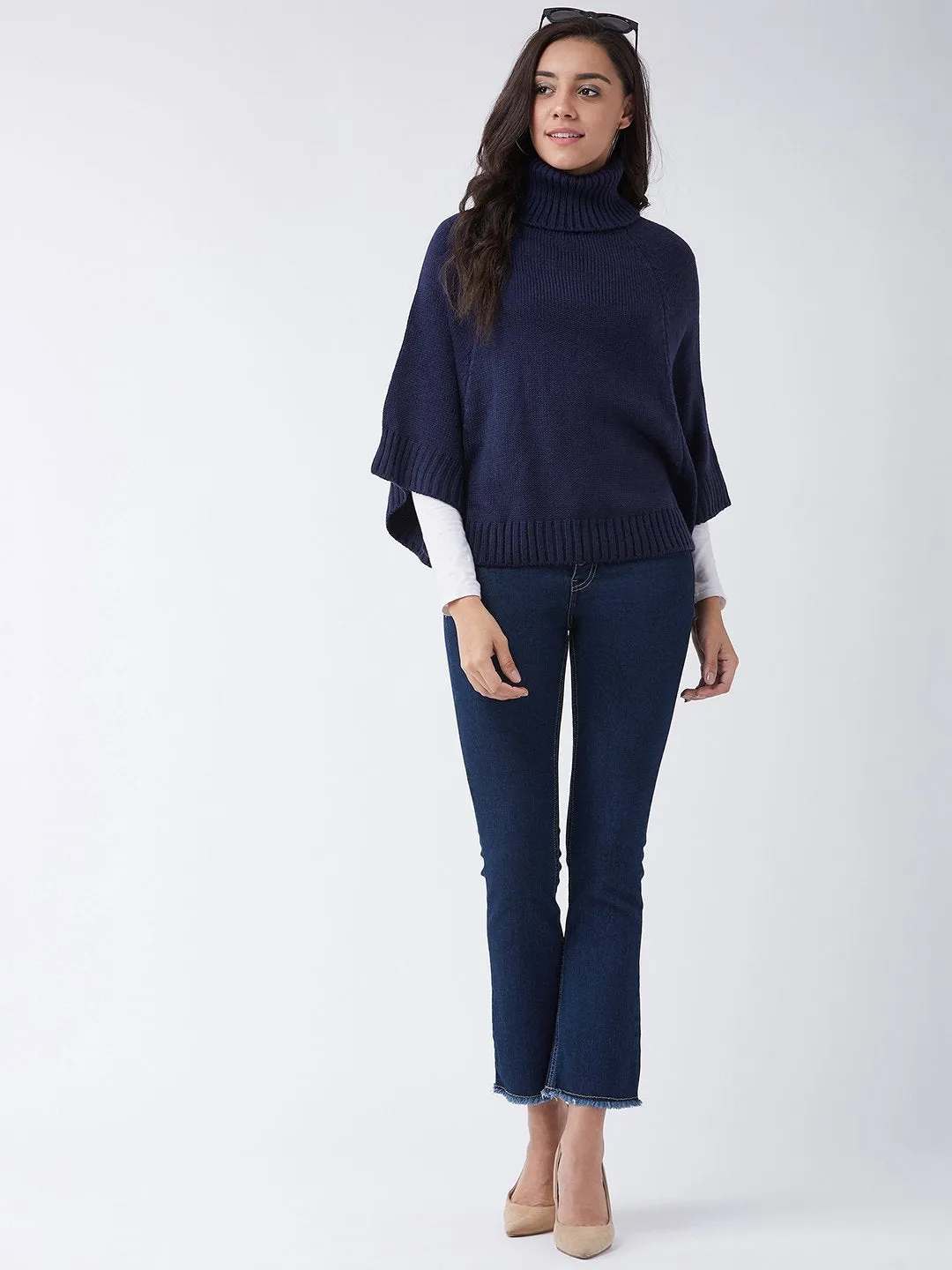 Navy Blue Sweater Poncho