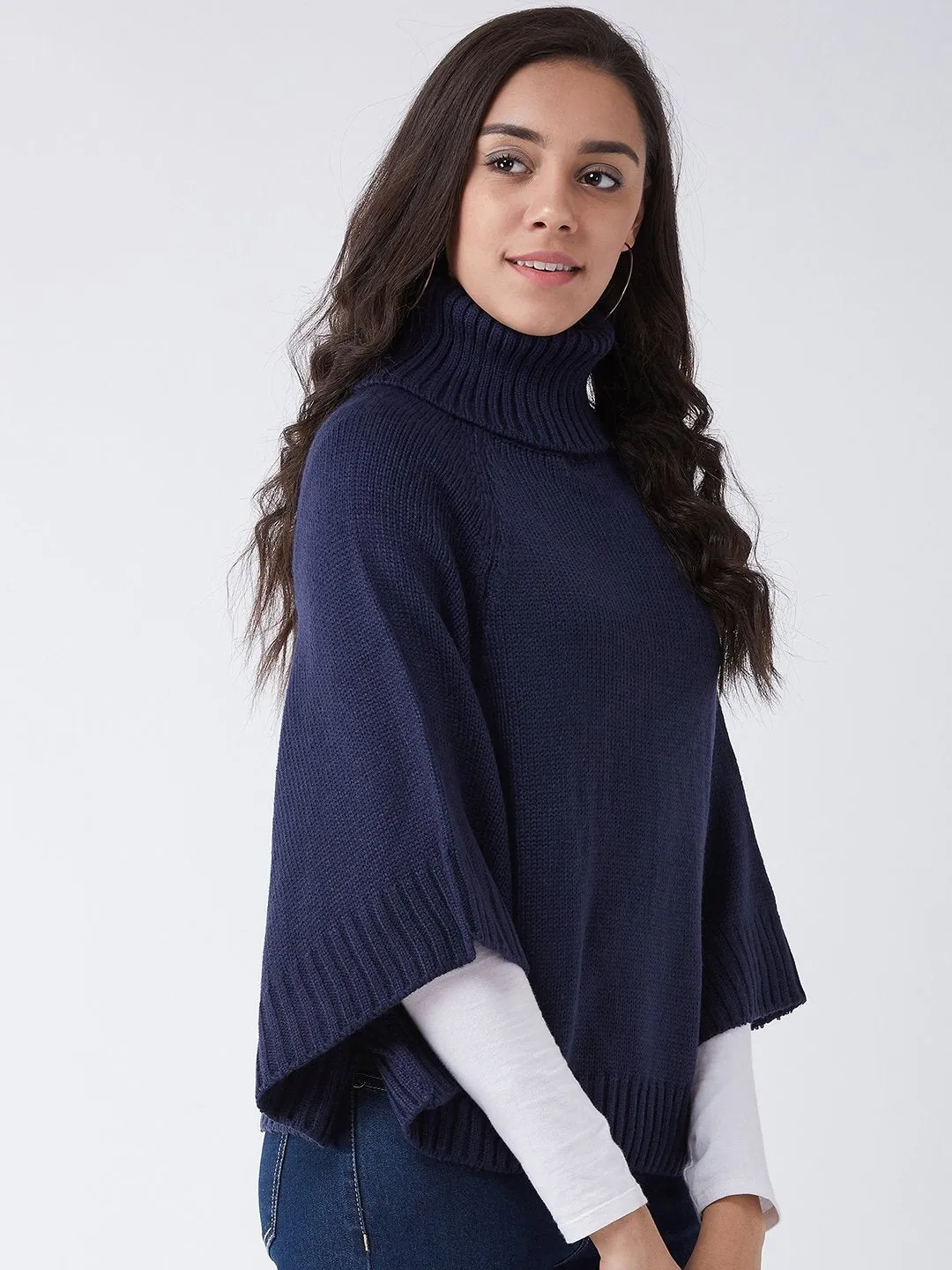 Navy Blue Sweater Poncho