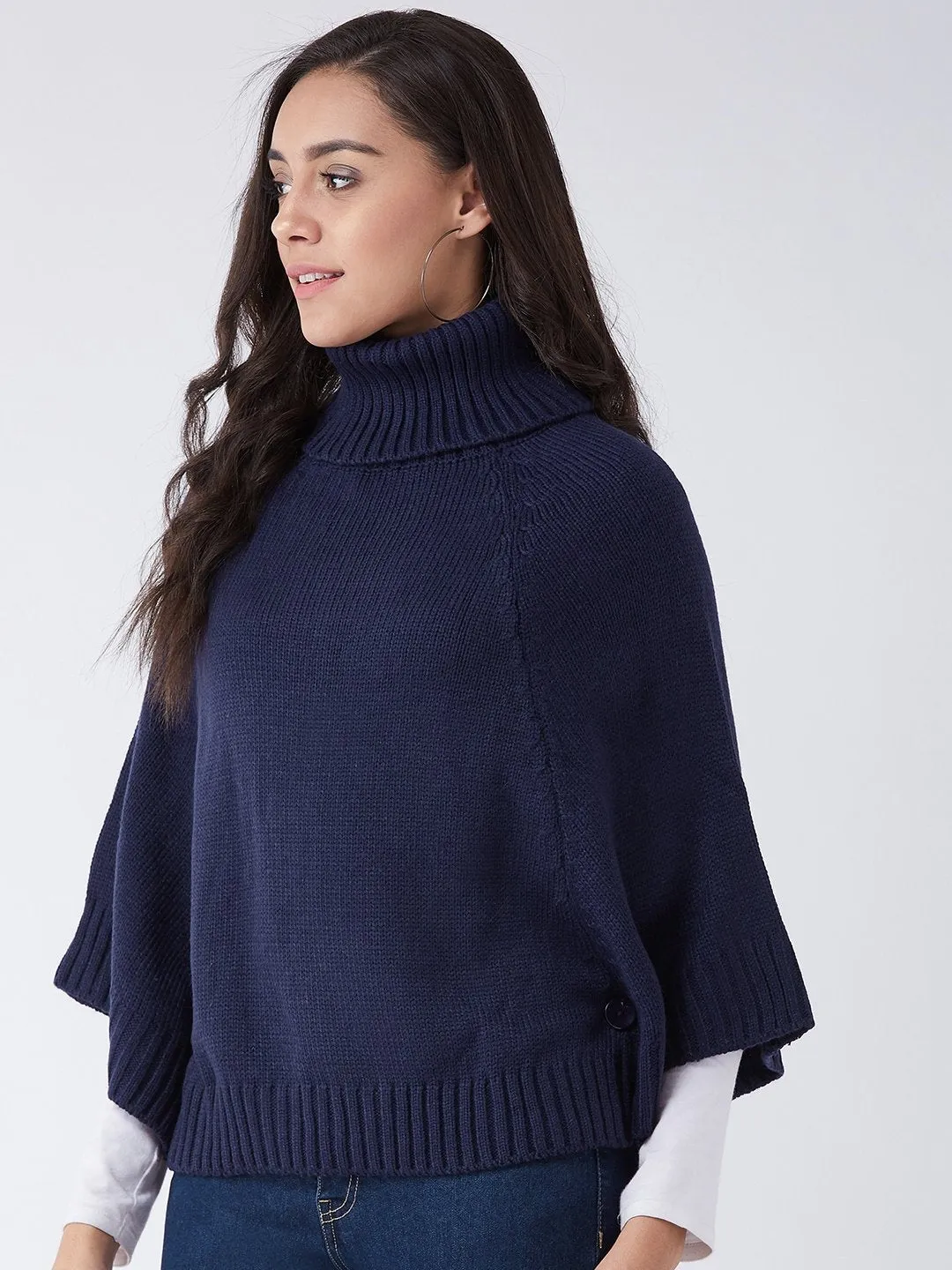 Navy Blue Sweater Poncho