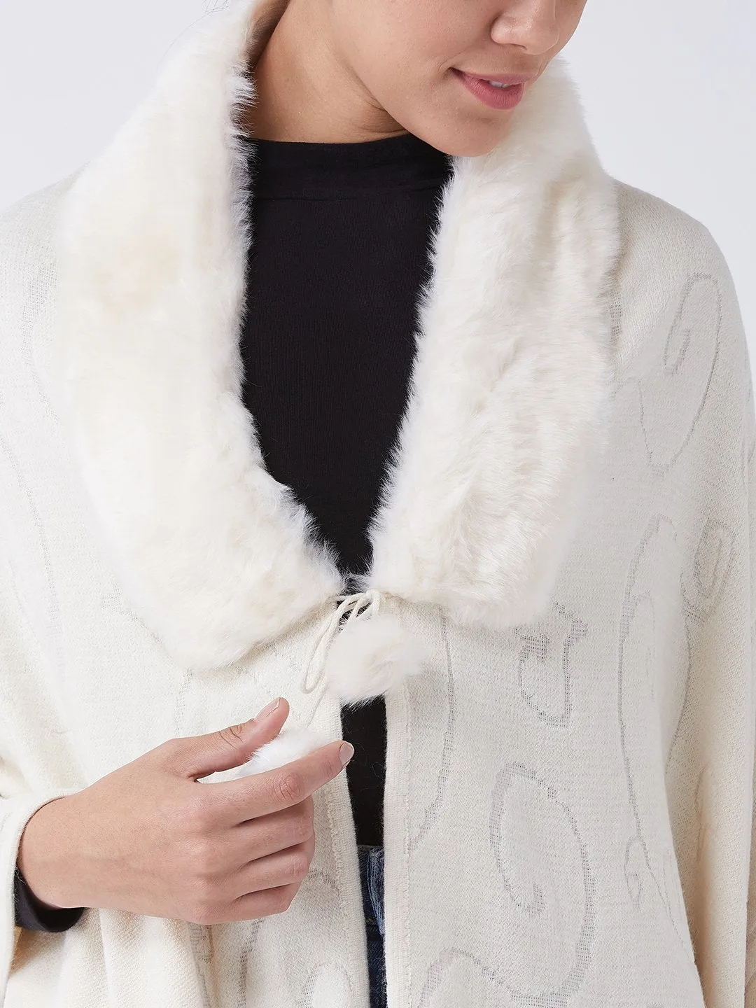 Off White Faux Fur Cape