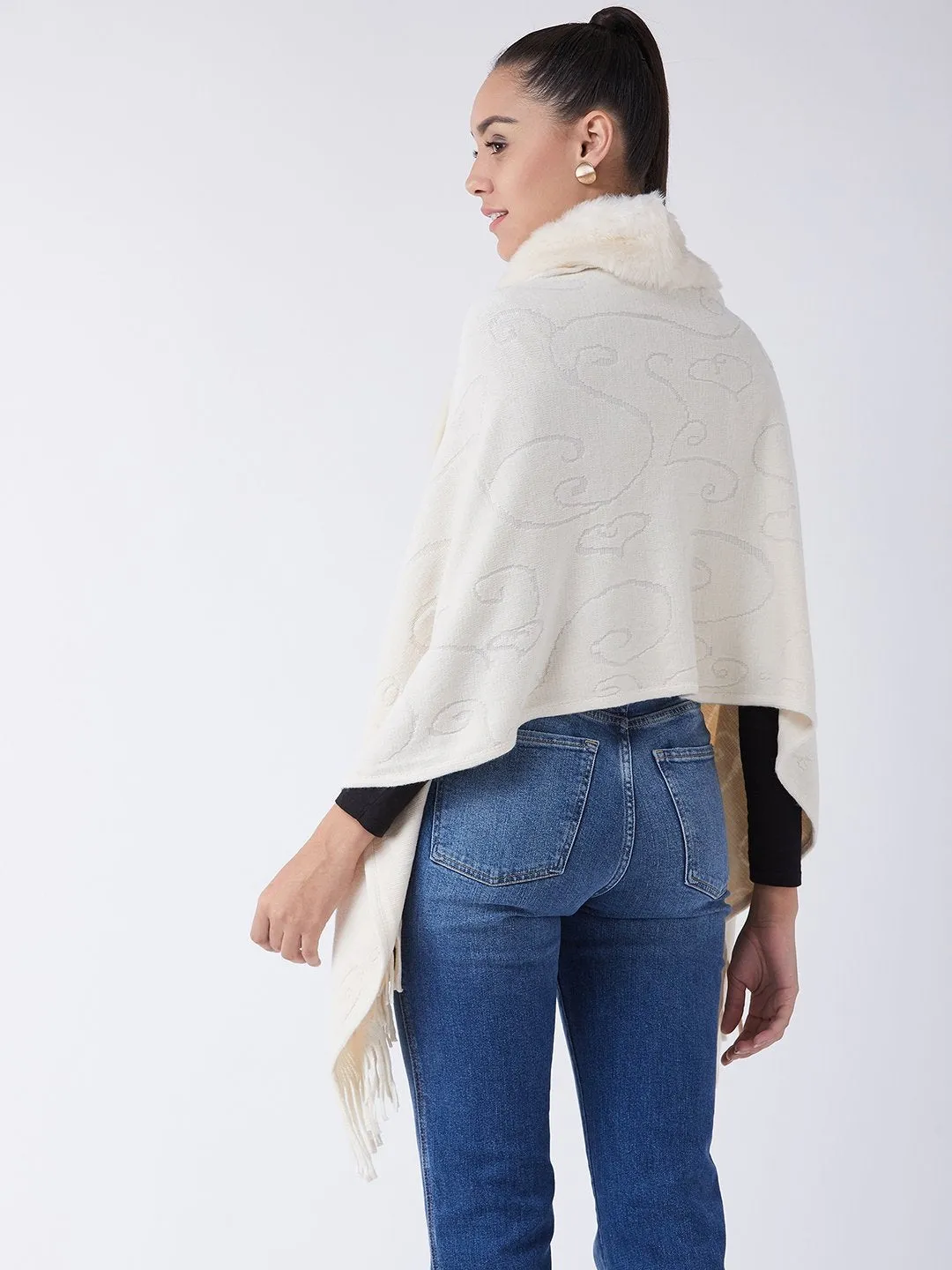 Off White Faux Fur Cape
