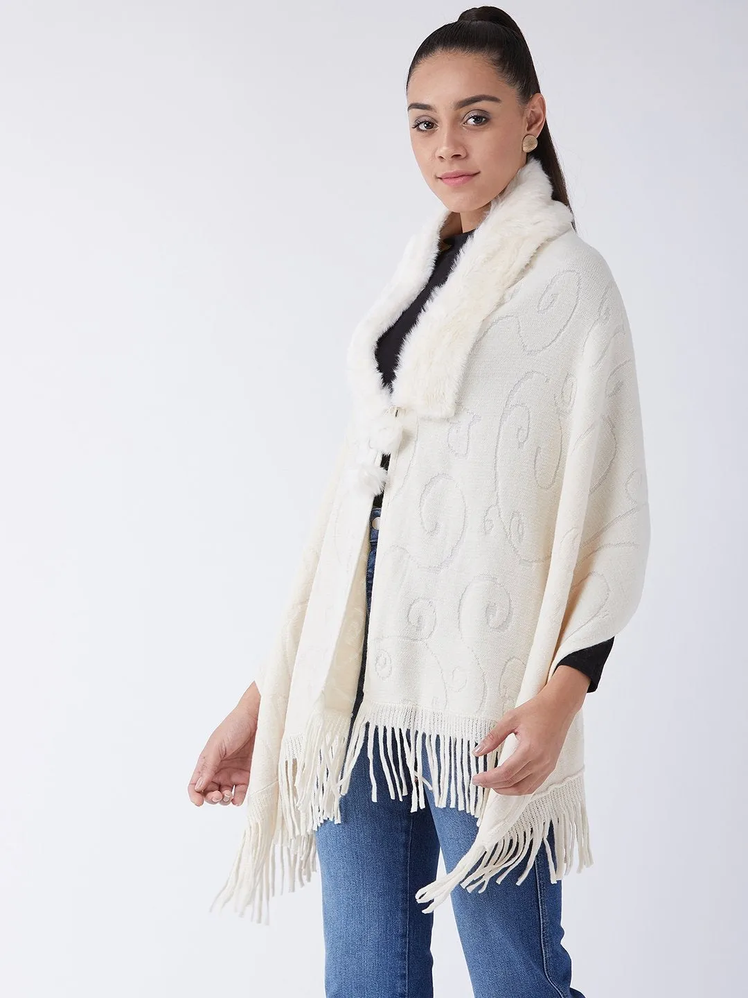 Off White Faux Fur Cape