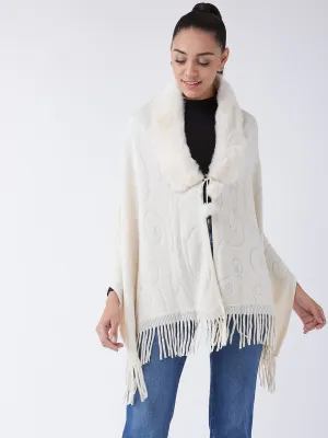 Off White Faux Fur Cape