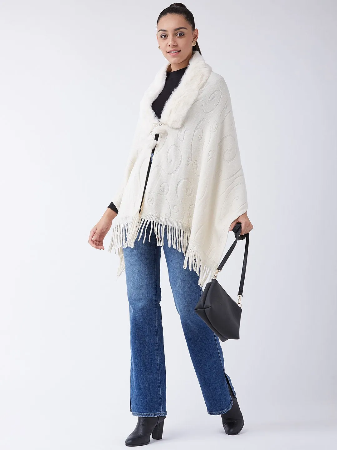 Off White Faux Fur Cape