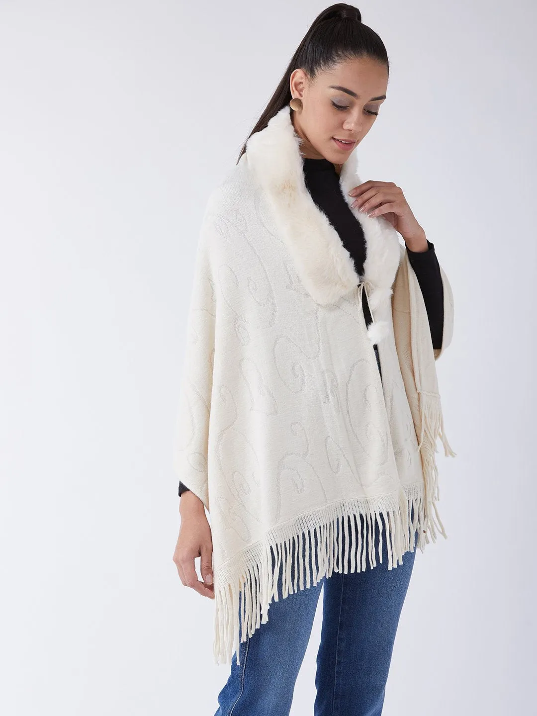 Off White Faux Fur Cape