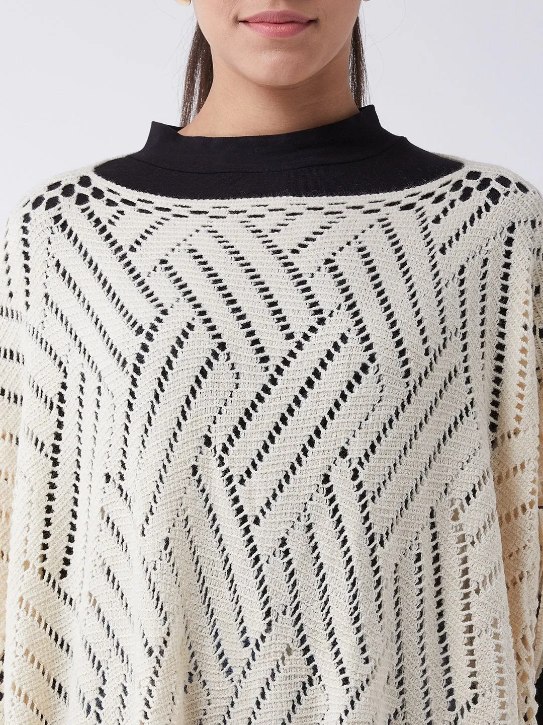 Off White ZigZag Poncho