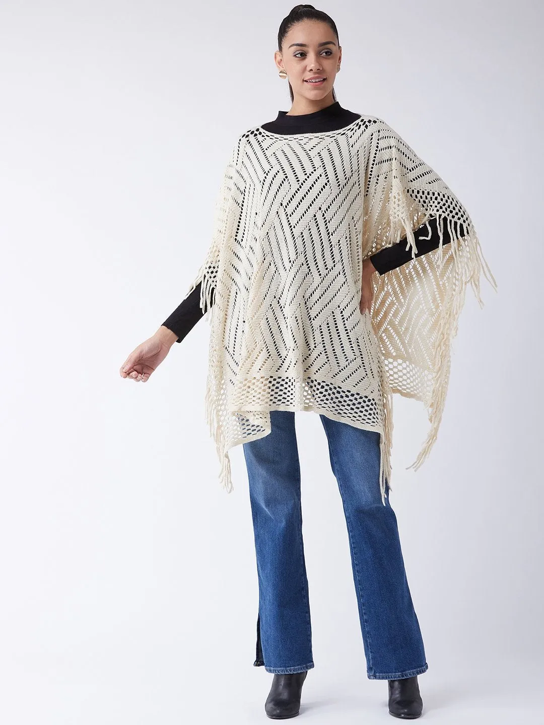 Off White ZigZag Poncho