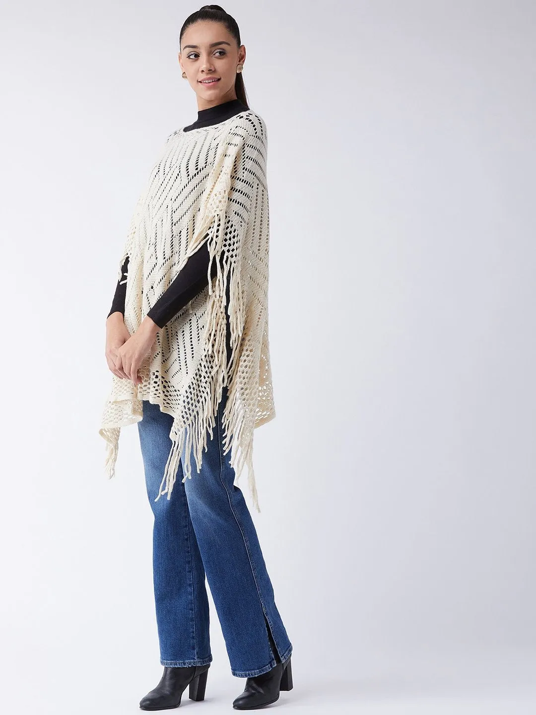 Off White ZigZag Poncho