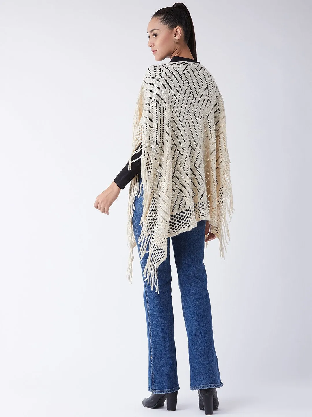 Off White ZigZag Poncho