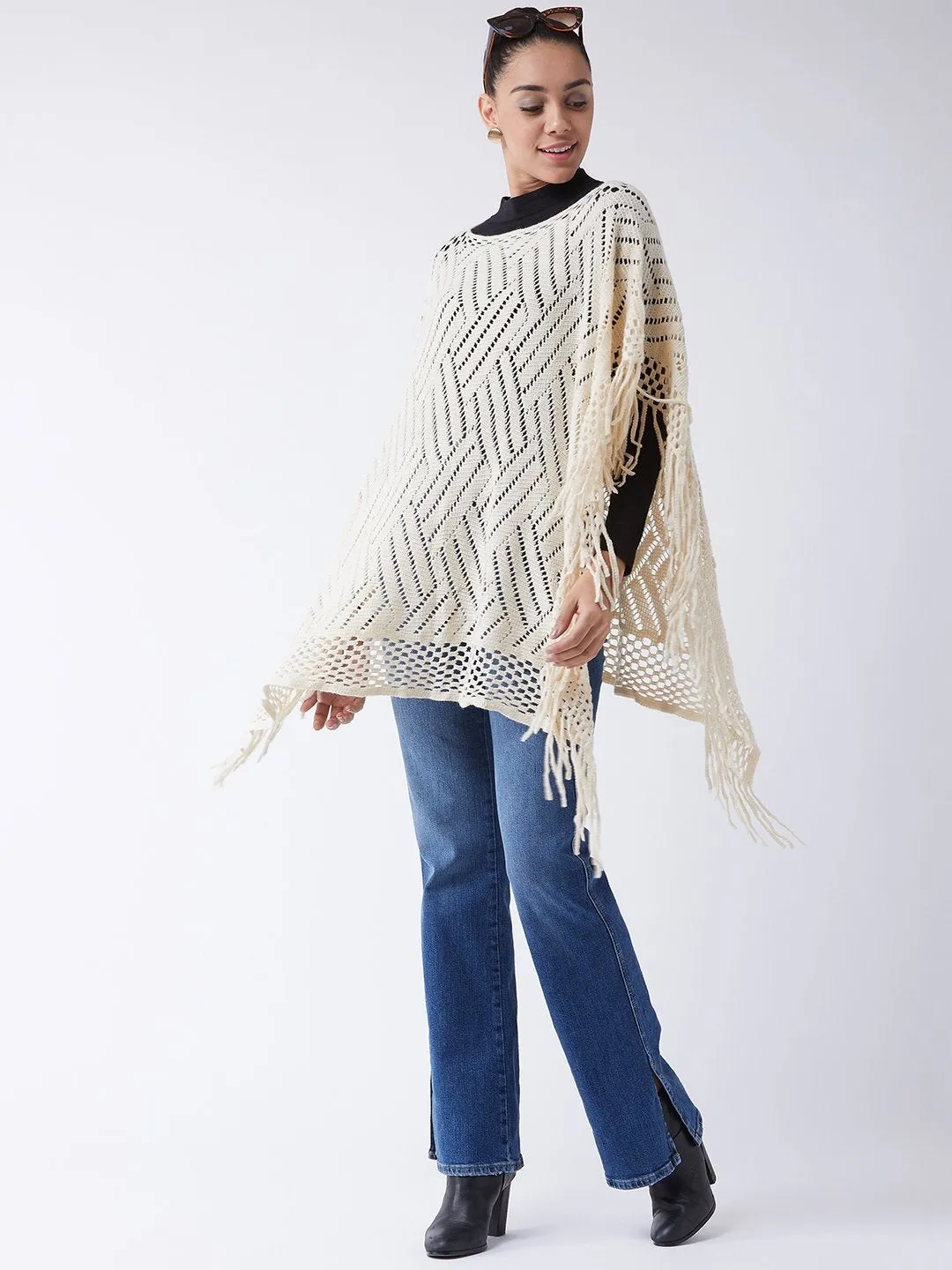 Off White ZigZag Poncho