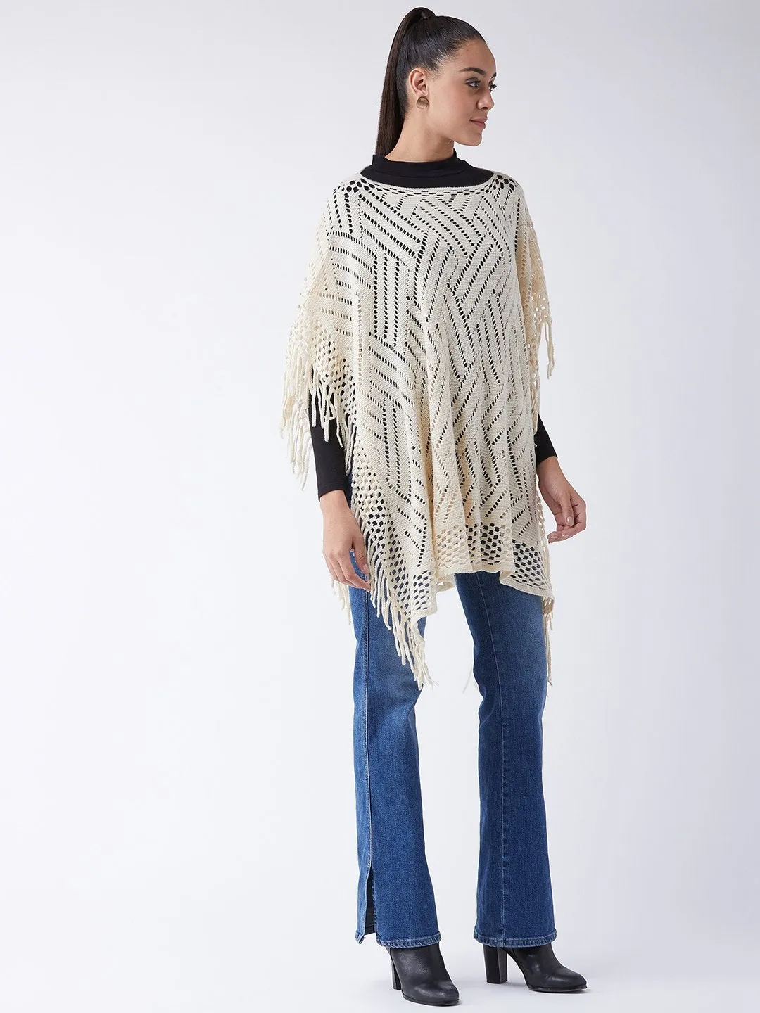 Off White ZigZag Poncho