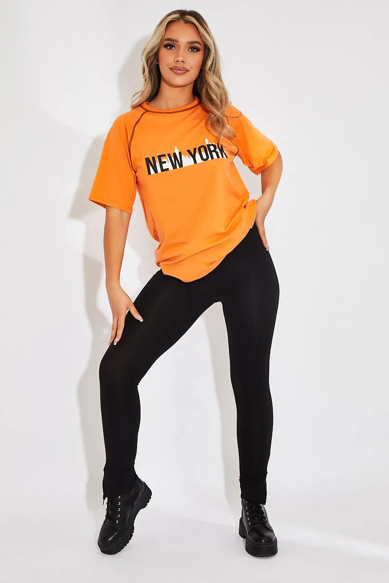 Orange New York Printed Slogan T-shirt - Lellie
