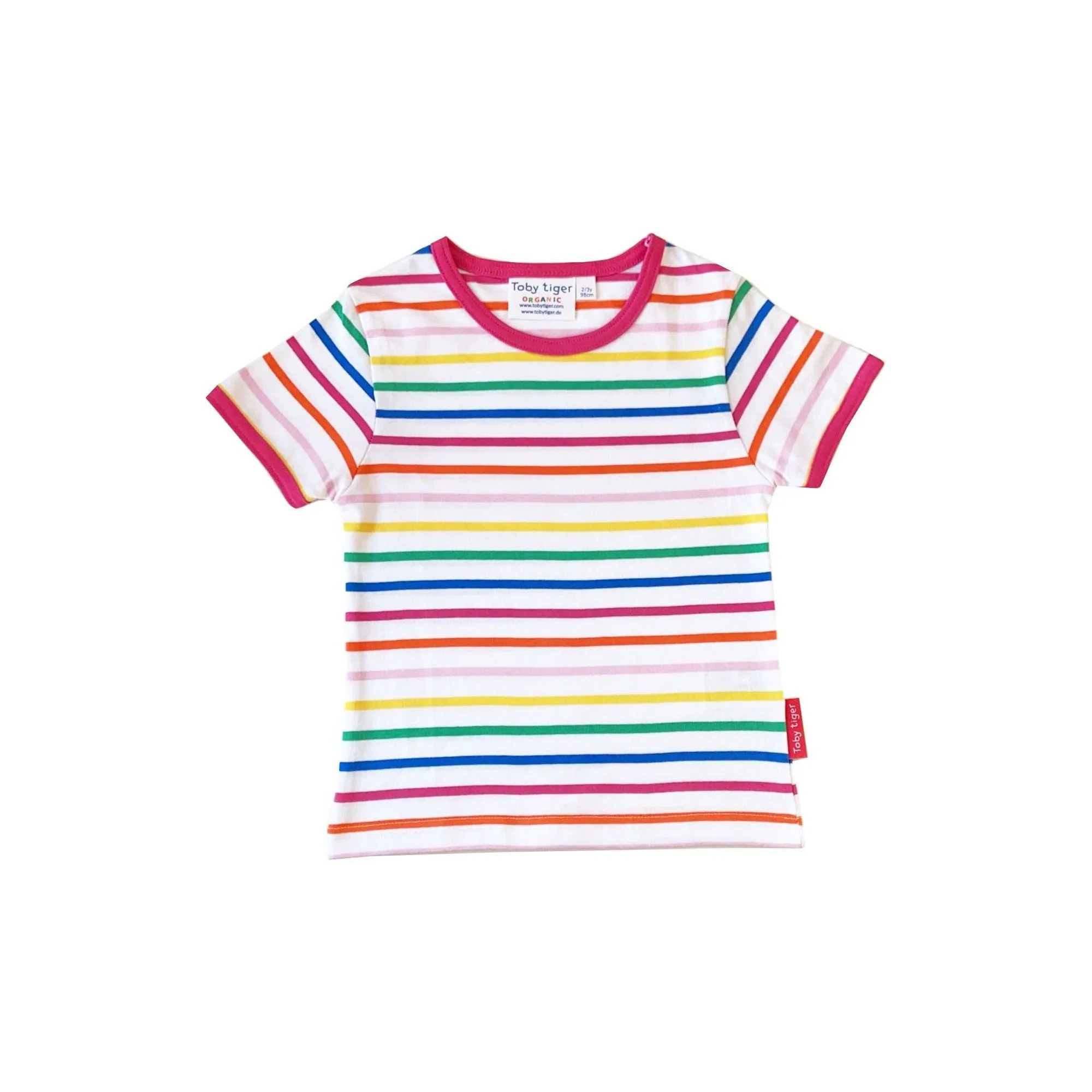 Organic Pink Rainbow Stripe Short Sleeve Shirt