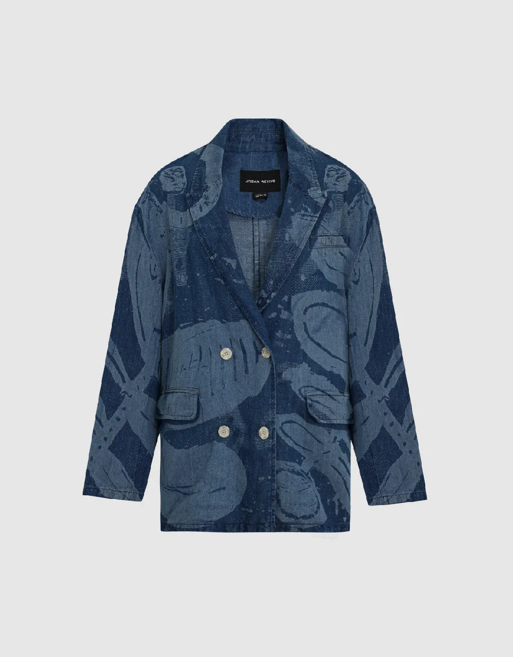 Peak Lapel Denim Blazer Jacket