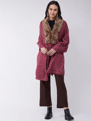 Pink Geometric Faux Fur Cape