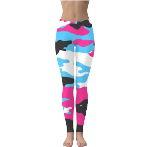 Pink Teal Black White Camo Leggings