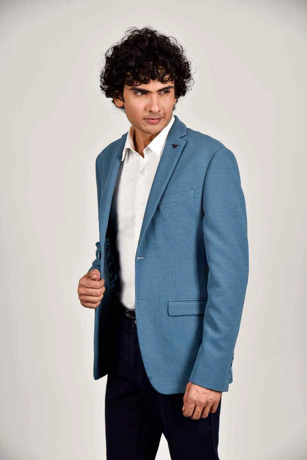Plus Size of Blue Knitted Blazer