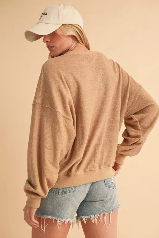 Raw Hem Contrast Striped Dolman Sleeve Sweatshirt