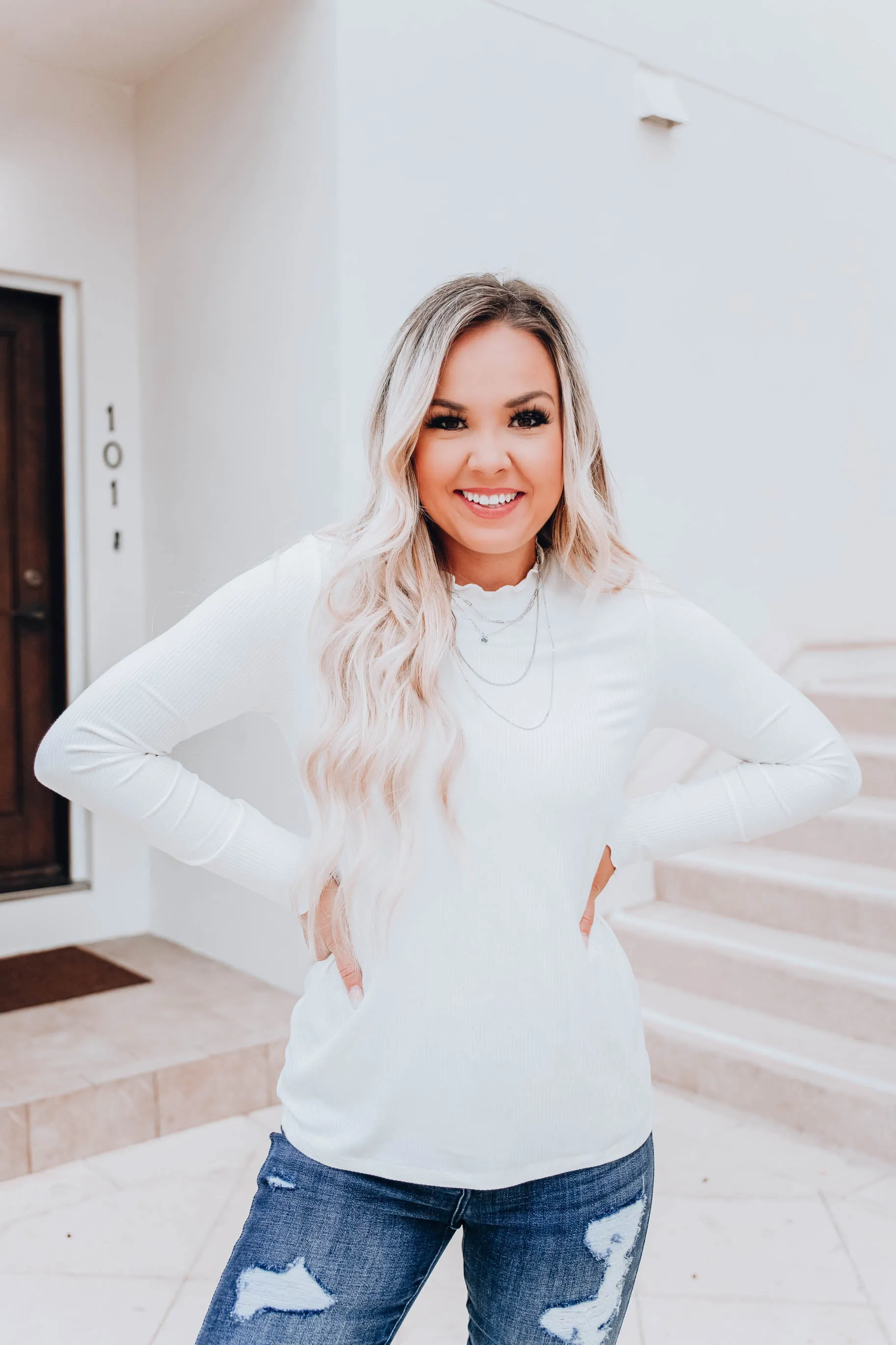 Rayne Ruffle Neck Top - White