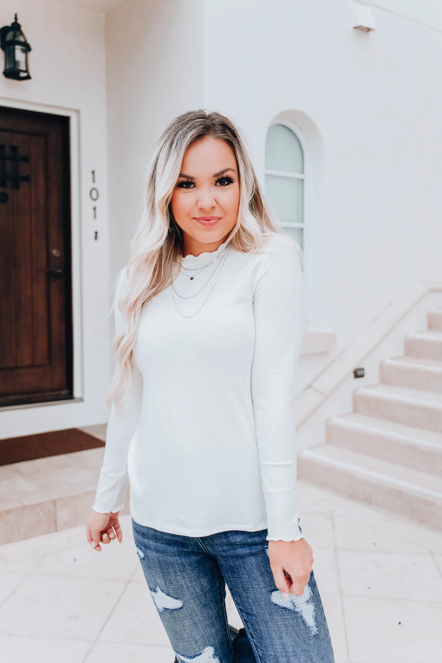 Rayne Ruffle Neck Top - White