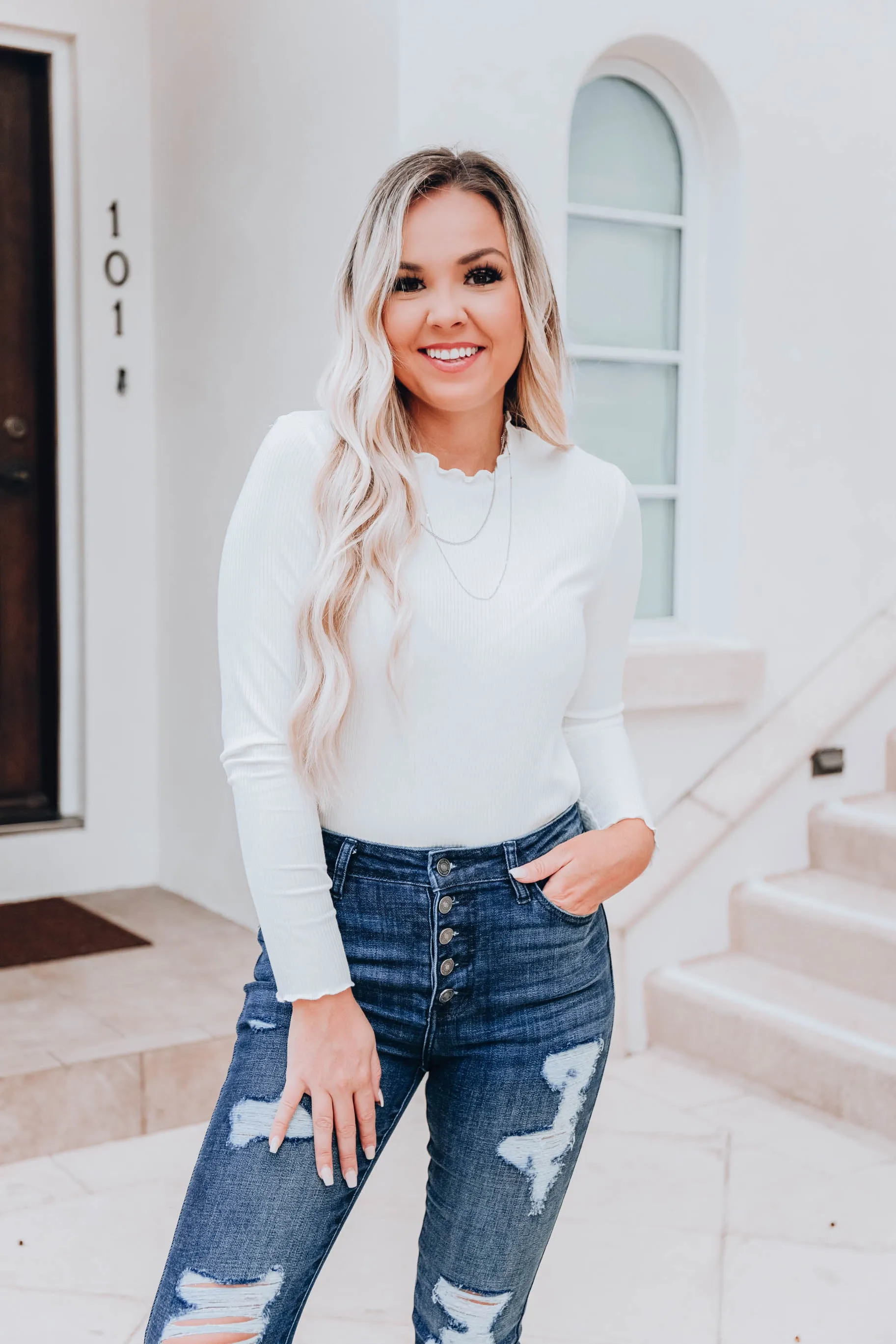 Rayne Ruffle Neck Top - White