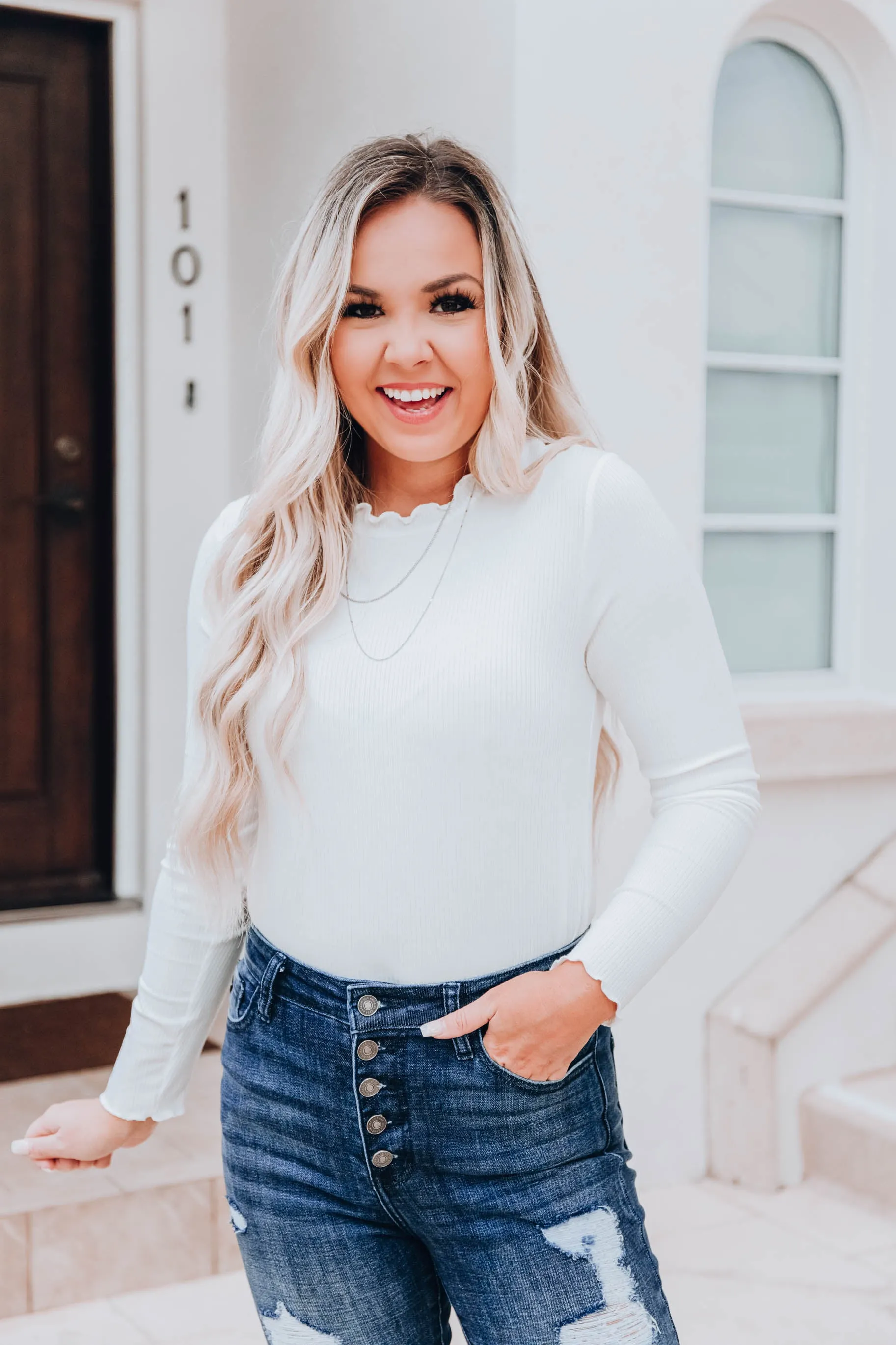 Rayne Ruffle Neck Top - White