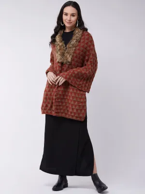 Red Geometric Faux Fur Cape