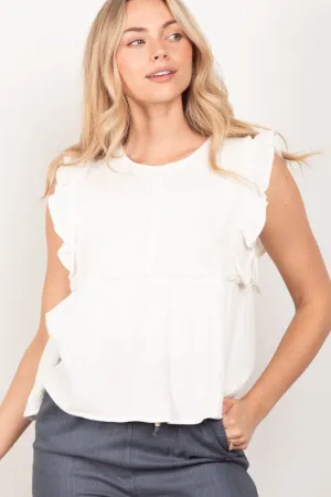 Ruffle Sleeve Babydoll Cotton Gauze Top