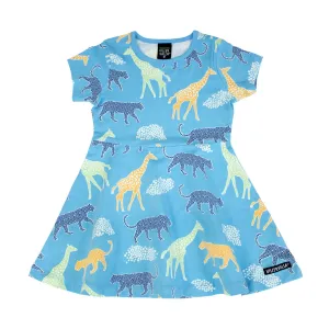 Savannah Print Half Circle Short Sleeve Dress - Aqua