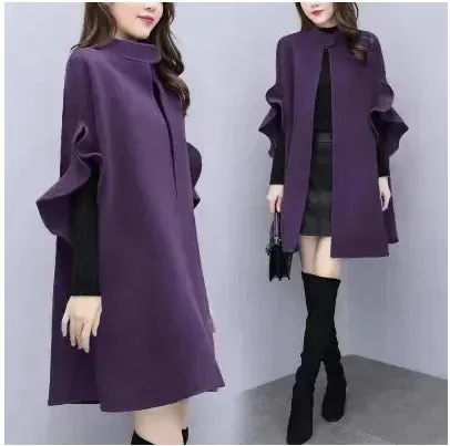 Solid Color Butterfly Sleeve Women Loose Ponchos