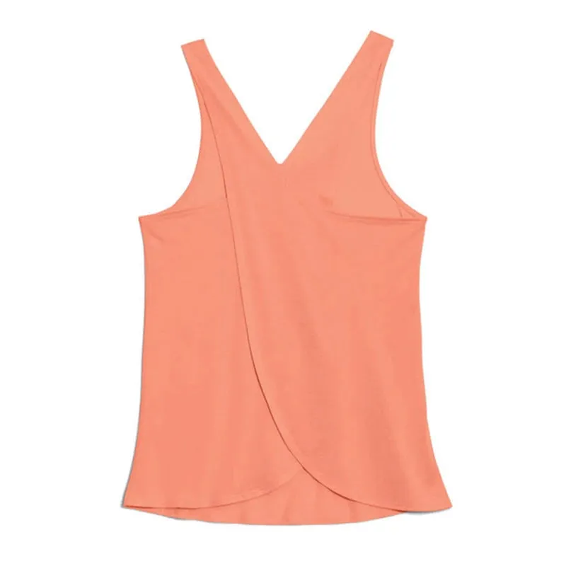 Solid Wrap Back Sports Tank Tops Sleeveless Breathable Asymmetrical Hem Fit